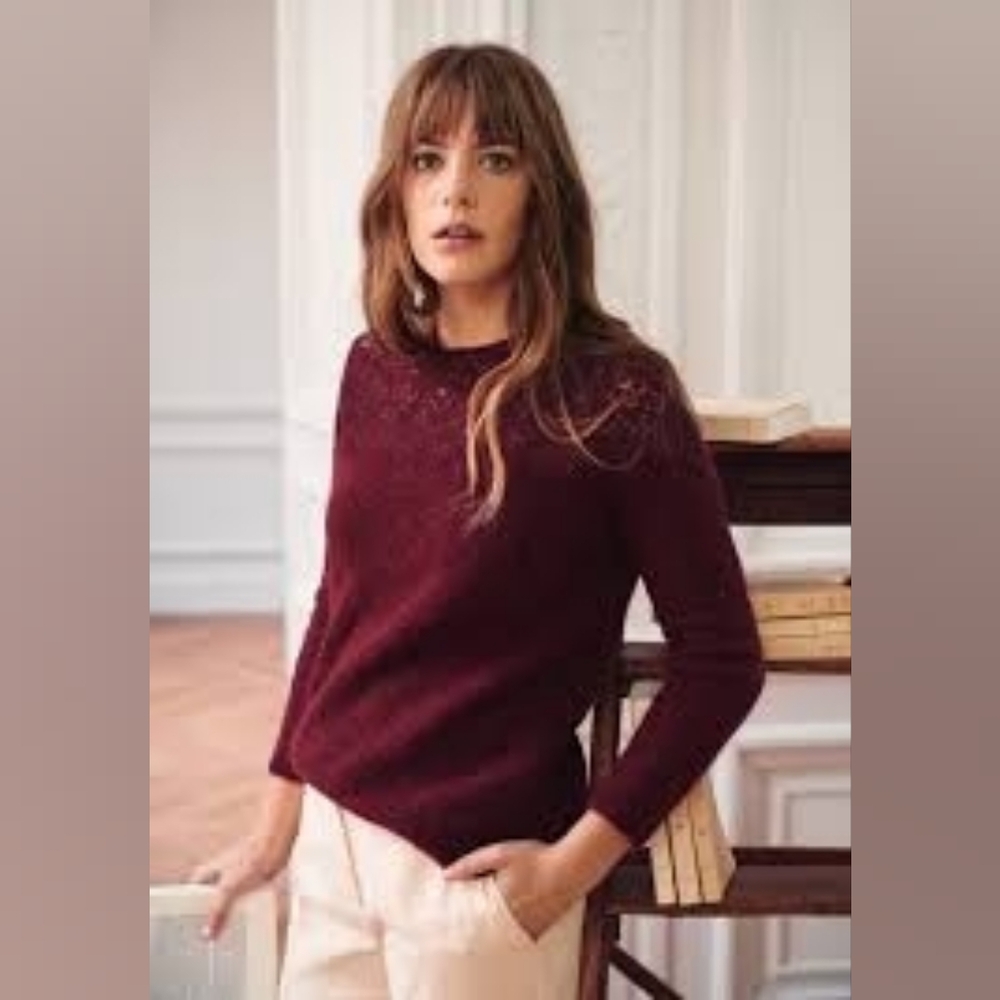 Sezane Deep Red Crew Neck Sweater